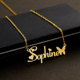 Personalized Glitter Name Necklace Stainless Steel Butterfly Necklace