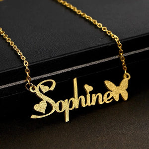 Personalized Glitter Name Necklace Stainless Steel Butterfly Necklace