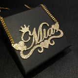 Glitter Name Necklace Cuban Chain Women Personalized Stainless Steel Jewelry