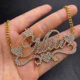 Glitter Name Necklace Cuban Chain Women Personalized Stainless Steel Jewelry