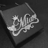 Glitter Name Necklace Cuban Chain Women Personalized Stainless Steel Jewelry