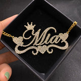 Glitter Name Necklace Cuban Chain Women Personalized Stainless Steel Jewelry