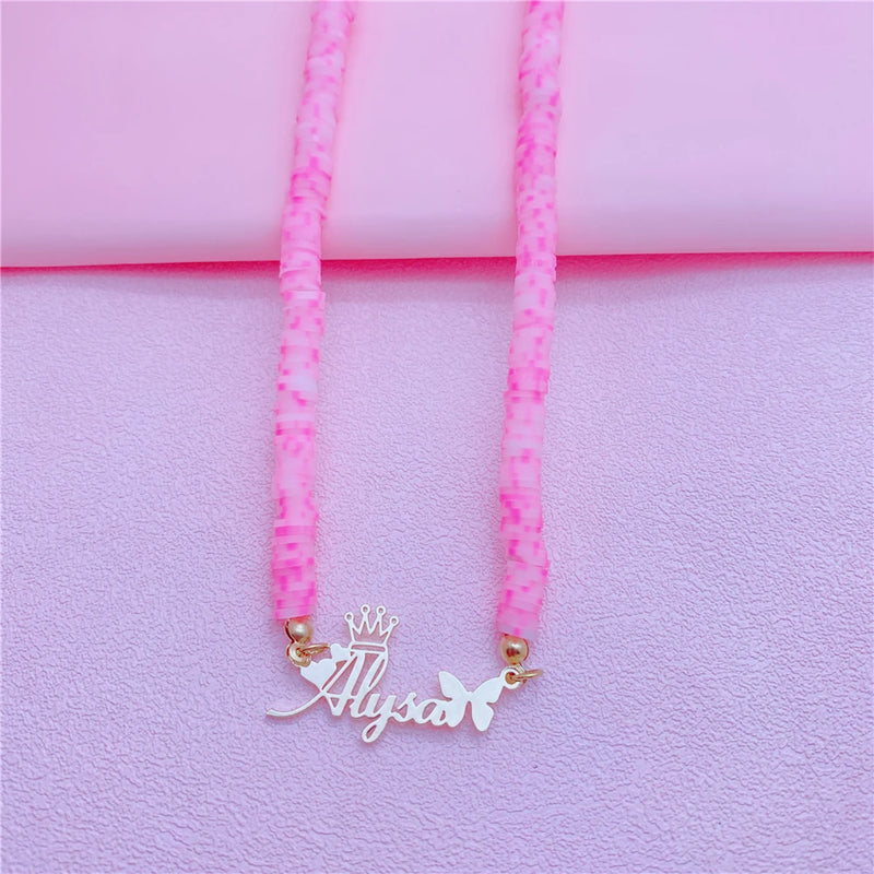 Bohemian Clay Bead Pendant Butterfly Necklace for Girls