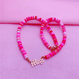 Boho Beach Name Necklace Pearl Clay Pendant Women Girls Gift