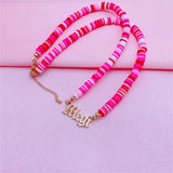 Boho Beach Name Necklace Pearl Clay Pendant Women Girls Gift