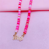 Boho Beach Name Necklace Pearl Clay Pendant Women Girls Gift