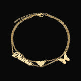 Double Layer Name Bracelet Anklet Personalized Jewelry Heart Butterfly Shape