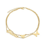 Double Layer Name Bracelet Anklet Personalized Jewelry Heart Butterfly Shape