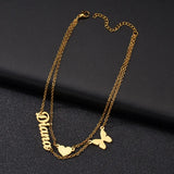 Double Layer Name Bracelet Anklet Personalized Jewelry Heart Butterfly Shape