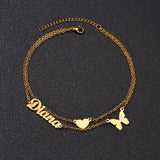 Double Layer Name Bracelet Anklet Personalized Jewelry Heart Butterfly Shape