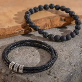 Men's Braided Leather Bracelet With Beads - Personalised Father's Gift