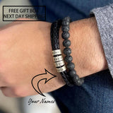 Men's Braided Leather Bracelet With Beads - Personalised Father's Gift
