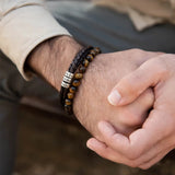 Men's Braided Leather Bracelet With Beads - Personalised Father's Gift