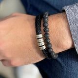 Men's Braided Leather Bracelet With Beads - Personalised Father's Gift