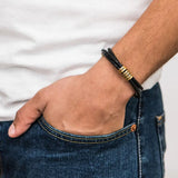 Men's Braided Leather Bracelet With Beads - Personalised Father's Gift