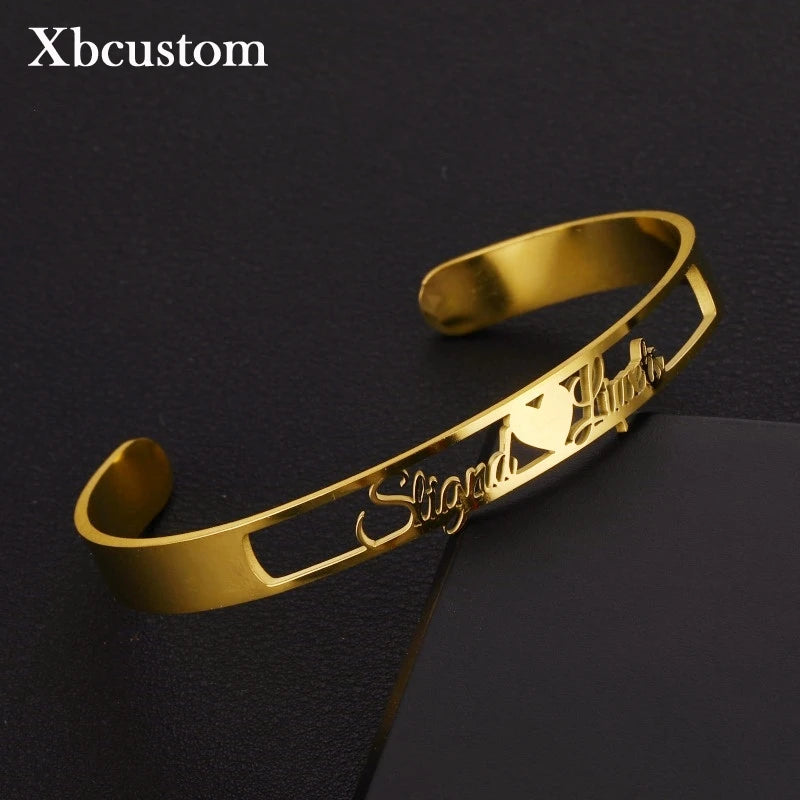 Personalized Name 2 Names Bangles Bracelets Stainless Steel Wedding Jewelry
