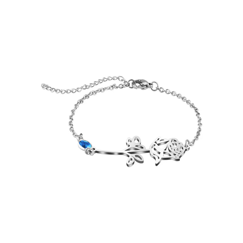 Flower Birthstone Bracelet Stainless Steel Women Personalized Jewelry