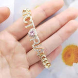 Personalized Name Bracelets Cuban Chain/Pink Stone Bangle