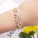 Personalized Name Bracelets Cuban Chain/Pink Stone Bangle