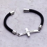 Braided Leather Rope Bracelets with Names for Couple Trust in God Cross Charm