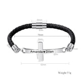 Braided Leather Rope Bracelets with Names for Couple Trust in God Cross Charm