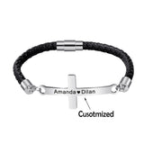 Braided Leather Rope Bracelets with Names for Couple Trust in God Cross Charm