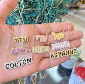 Bubble Letter Name Necklace Crystal Nameplate Pave Outline Necklaces Pendant