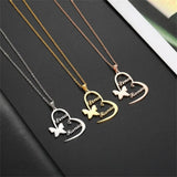 Butterfly Double Name Necklace Stainless Steel Necklace Lady Butterfly Necklace