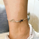 Butterfly Name Anklet Bracelet Stainless Steel Personalized Crown Nameplate