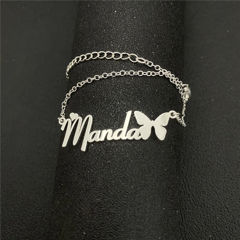Butterfly Anklet Stainless Steel Cuban Chain Jewelry Women
