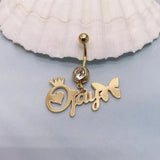 Custom Butterfly Name Belly Ring Stainless Steel Navel Piercing