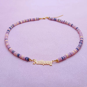 Boho Butterfly Name Necklace Colorful Clay Bead Women Necklace 2021