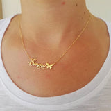 Butterfly Name Necklace Heart Ribbon Stainless Steel Chain Pendant