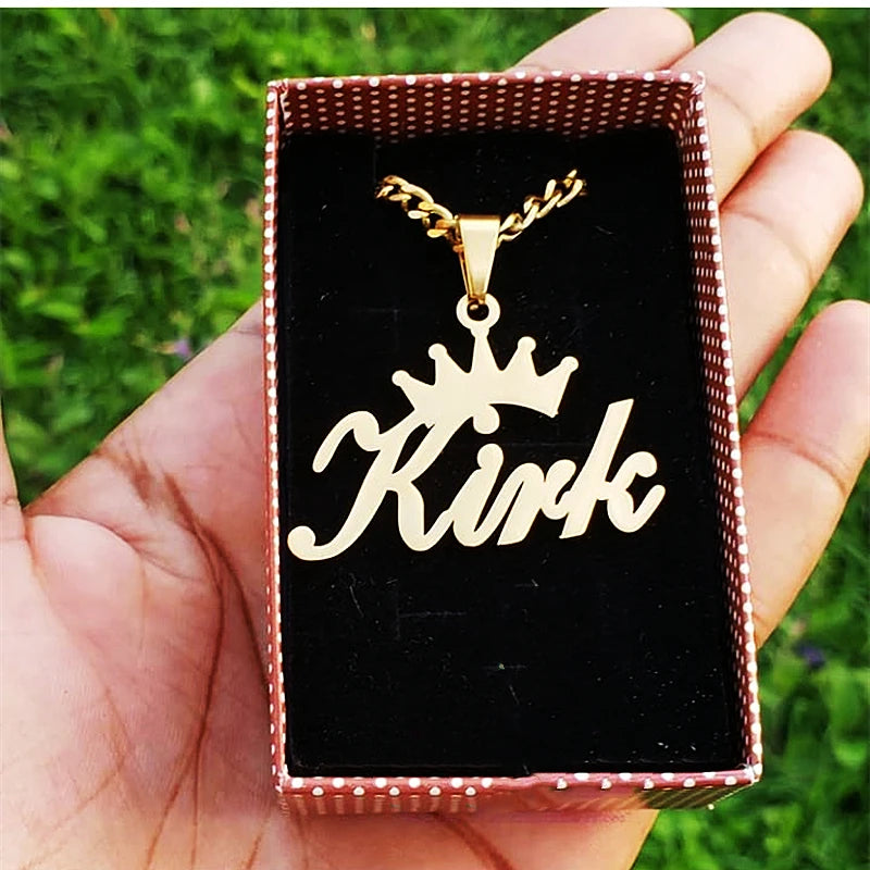 Butterfly Name Heart Necklace Stainless Steel Chain Crown Name