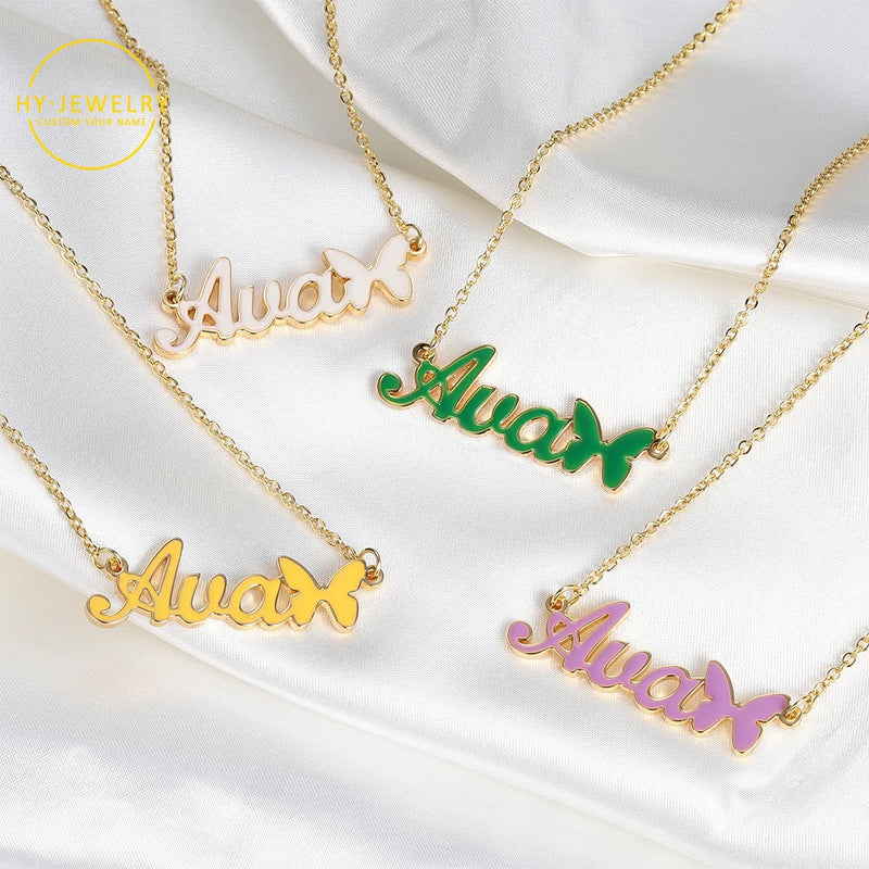 Personalized Butterfly Name Necklace Stainless Steel Plated Pendant