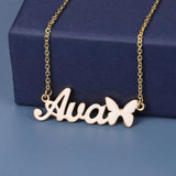 Personalized Butterfly Name Necklace Stainless Steel Plated Pendant