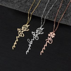 Butterfly Necklace Stainless Steel Jewelry Personalizado Flower Namep