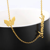 Butterfly Name Necklace Personalized Stainless Steel Pendant Jewelry
