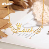 Butterfly Name Necklace Crown Love Pendant Personalized Nameplate Jewelry