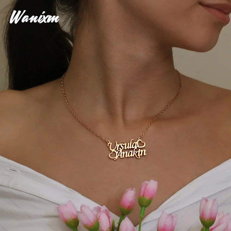 Butterfly Name Necklace Crown Love Pendant Personalized Nameplate Jewelry