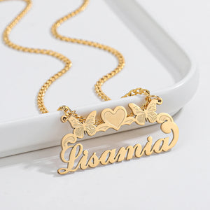 Butterfly Name Pendant With Heart Personalized Necklace