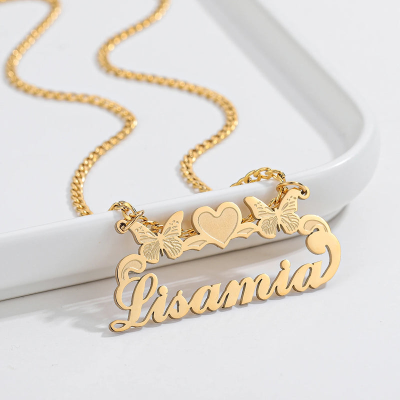 Butterfly Name Pendant With Heart Personalized Necklace