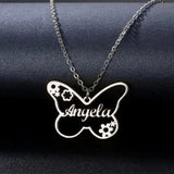 Butterfly Shape Name Pendant Necklace Stainless Steel Women's Necklace