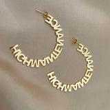 C Shape Name Earrings Stainless Steel Circle Stud Ear Women Jewelry