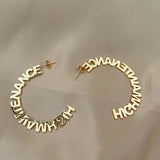 C Shape Name Earrings Stainless Steel Circle Stud Ear Women Jewelry