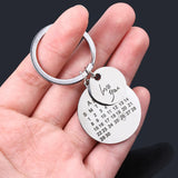 Calendar Keychain Circle Pendant Keyring Stainless Steel Engraved Date
