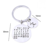 Calendar Keychain Circle Pendant Keyring Stainless Steel Engraved Date