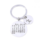 Calendar Keychain Circle Pendant Keyring Stainless Steel Engraved Date