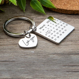Calendar Keychain Stainless Steel Heart Keyring Wedding Personalized Gift