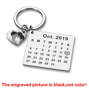 Calendar Keychain Wedding Anniversary Engraved Name Stainless Steel Keyring